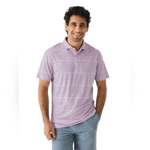 Johnnie-Os Men's Striped Polo Meteor Pink/Grey Size M Sun Protection UPF 50